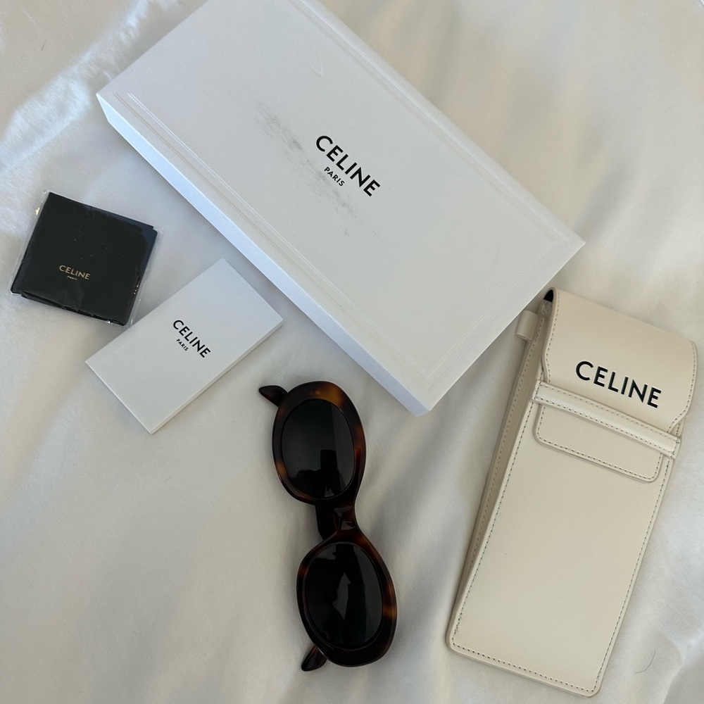 Celine Triomphe Logo Oval Acetate Sunglasses - Color Havana/Smoke